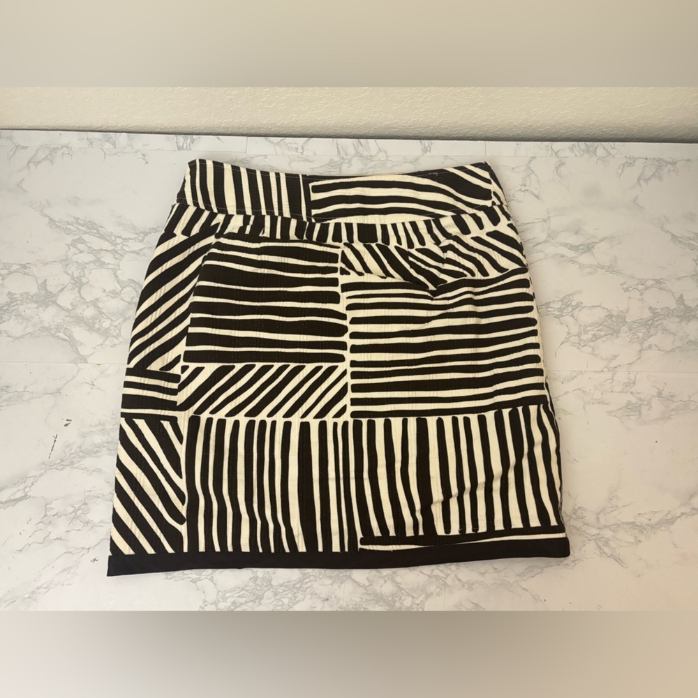 Ann Taylor Mini Skirt Womens 6 Linen Side Zip Lined Black White Striped - Picture 2 of 5